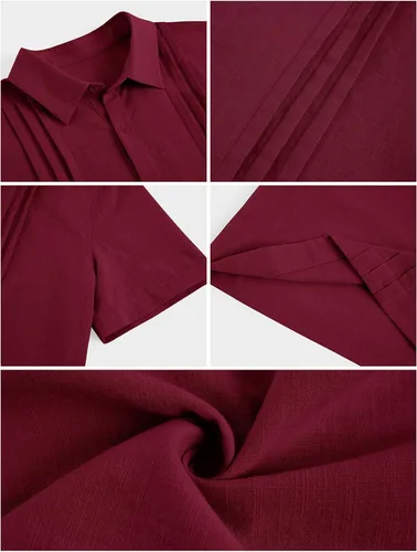Vista 6 de Guayabera - Camisas de lino de algodón cubano de manga corta con botones estilo casual cuello para la playa