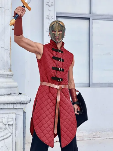 Vista 4 de Runcati Chaleco acolchado Gambeson sin mangas Aketon Armor Medieval Knight Surcoat Halloween LARP vestido de disfraz