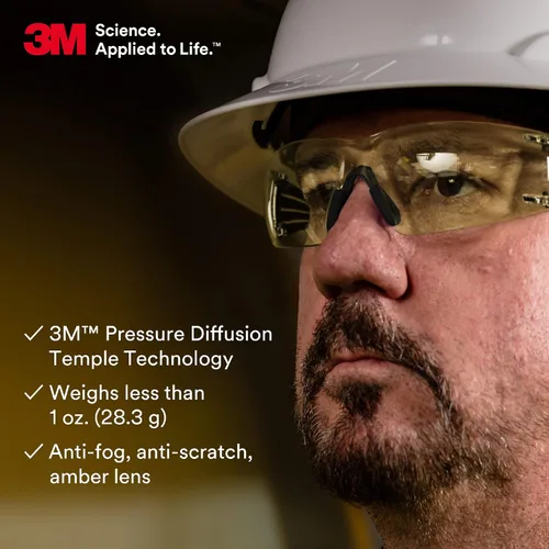 Vista 5 de 3M - Lentes de seguridad SecureFit, paquete de 20, ANSI Z87, antiarañazos y antivaho Scotchgard, lente ámbar, marco amarillo/negro, varillas