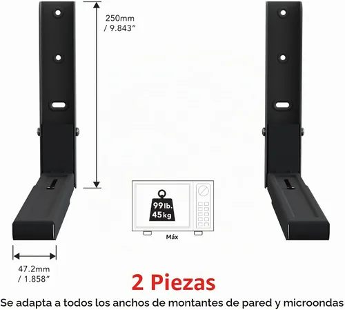 Vista 2 de AVF Par de soportes para horno de microondas montados en pared, soporta Negro