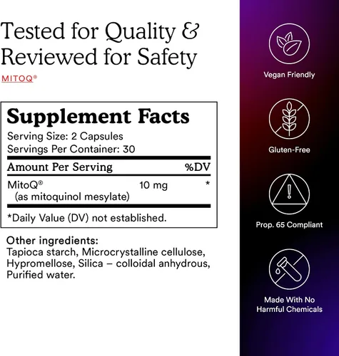 Vista 5 de MitoQ Pure Advanced Suplemento de Mitocondrias Superior Biodisponibilidad a CoQ10 Reduce los Daños de Radicales Libres para un Envejecimiento