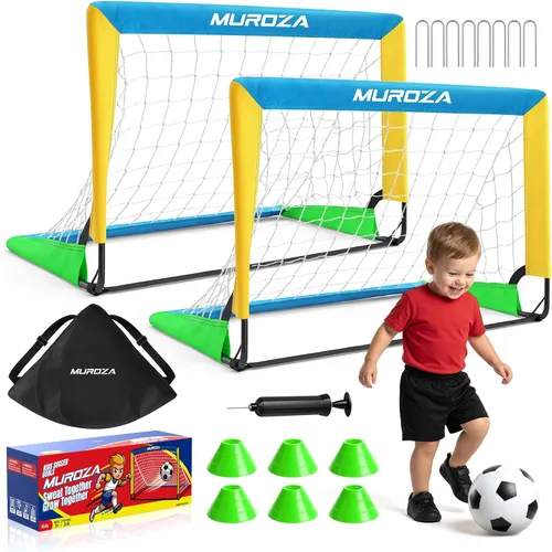 Vista 11 de Portería de fútbol para niños, juego de 2 unidades de red de fútbol portátil de 2 x 1.5 pies con pelota, conos, equipo de entrenamiento completo