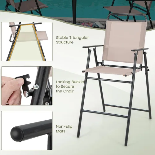 Vista 9 de Giantex Juego de 2 sillas de bar plegables para exteriores, sillas de patio con respaldo, reposabrazos, reposapiés, marco de metal, juego de sillas