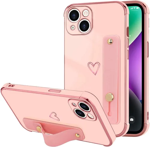 Vista 36 de LLZ.COQUE Funda compatible con iPhone 12 para mujeres y niñas, parachoques chapado de lujo con bonito diseño de corazón de amor, soporte de correa