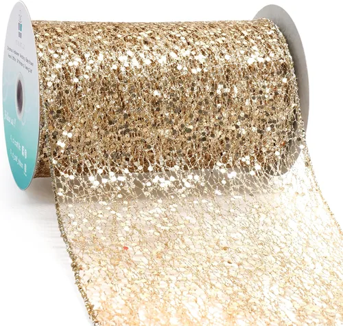 Vista 21 de Cinta con alambre de malla brillante con purpurina de 6 x 10 yardas, color negro para decoración del hogar, lazo para envolver regalos