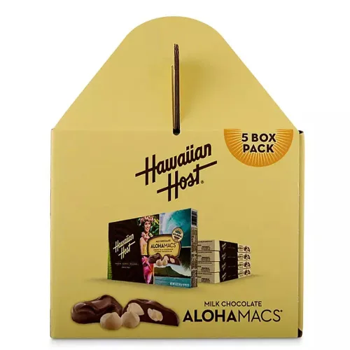 Vista 4 de Hawaiian Host Alohamacs Chocolate con Leche El Chocolate Original Cubierto de Nuez de Macadamia, Bolsa de 5 Cajas - 5 Onzas