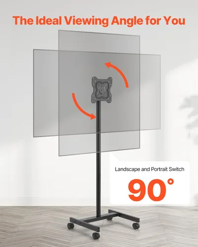 Vista 5 de VEVOR - Soporte de TV con ruedas, carrito de TV móvil para pantallas de 17 a 55 pulgadas, de retrato a paisaje, soporte de TV portátil con ruedas