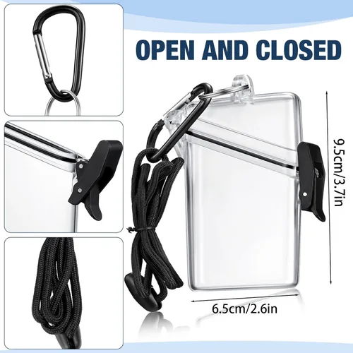 Vista 2 de Outus Paquete de 2 fundas impermeables para tarjetas de identificación, impermeables, transparentes, verticales, con mosquetón de cordón y llavero