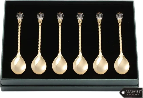 Vista 8 de Matashi Cuchara de postre chapada en oro de 24 quilates (juego de 4) – Regalo del día de San Valentín para ella – Vajilla elegante para cena