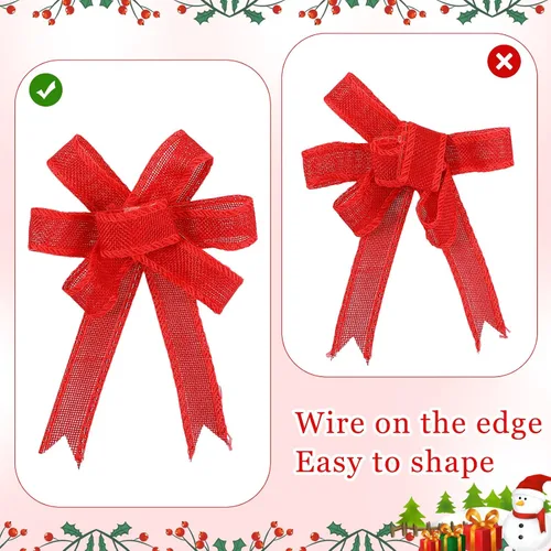 Vista 5 de WILLBOND 8 rollos de cinta de arpillera con cable de Navidad de 44 yardas