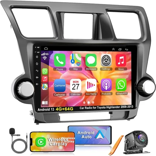 Vista 10 de Radio estéreo de coche 4G+64G para Toyota RAV4 2007-2012, Carplay inalámbrico y Android Auto con Android 13 compatible con Bluetooth/Control