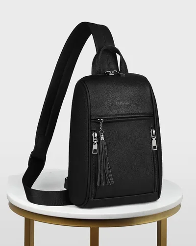 Vista 8 de FADEON Bolso bandolera para mujer, bolso cruzado con borlas, bolsos de hombro y pecho de cuero de diseñador para viajes, Grande