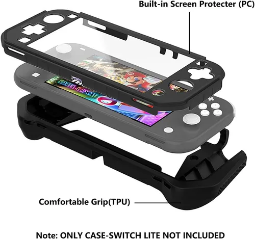 Vista 3 de Funda protectora para Nintendo Switch Lite, funda Switch Lite con protector de pantalla desmontable + funda de agarre de mano compatible