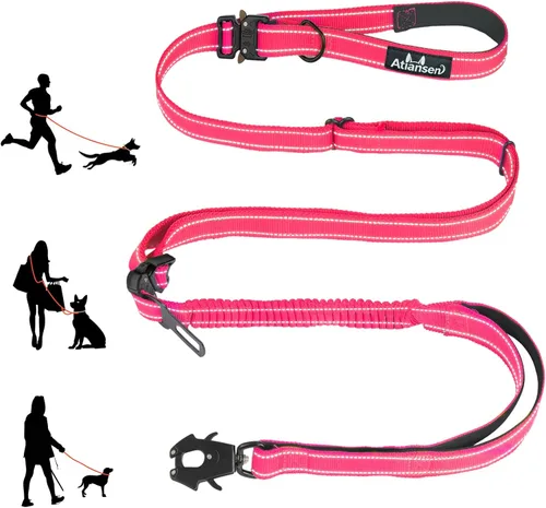 Vista 10 de Correa táctica desmontable y resistente para perro, correa elástica de absorción de golpes de 9.7 pies con mango acolchado, clip de metal