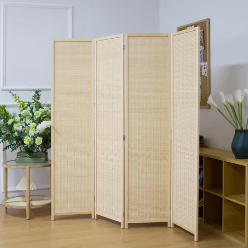 Vista 6 de 3 Panel Bamboo Room Divider for Home & Office, 5.6 ft Tall Folding Partition Wall in Natural Beige, Double-Sided Privacy Screen for Room Separation