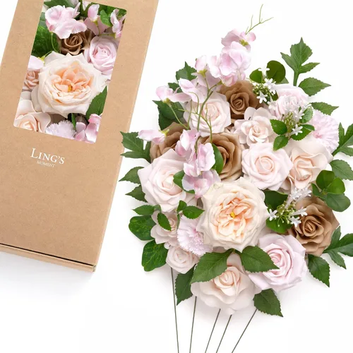 Vista 10 de Ling's moment Caja de flores artificiales de color rosa, sorbete tropical Grn-sorbete Tropical