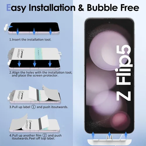 Vista 7 de Paquete de 6 protectores de pantalla para Samsung Galaxy Z Flip 5, protector de pantalla interno flexible de TPU + protector de pantalla exterior