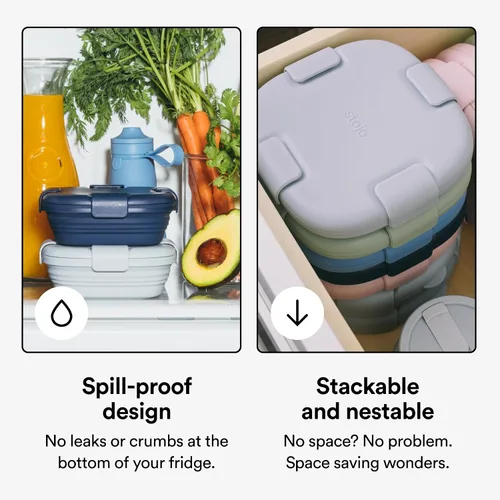 Vista 4 de STOJO Caja de sándwich plegable – 24 onzas, recipiente reutilizable para almacenamiento de alimentos, cuenco de silicona para alimentos