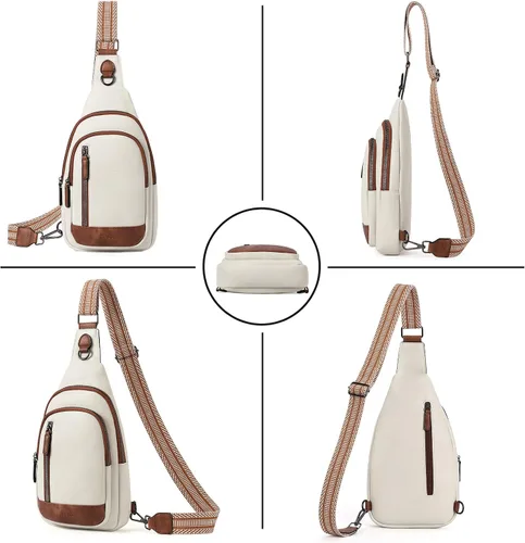 Vista 6 de CLUCI Bolso bandolera para mujeres y hombres, cangureras de cuero para mujer, bandolera pequeña, bolsa de pecho para viajes, senderismo, ciclismo