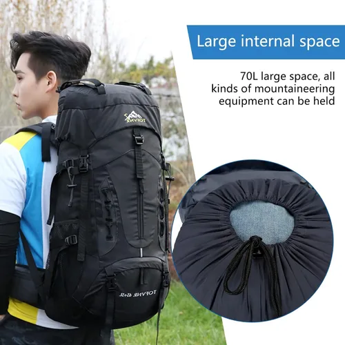 Vista 4 de Mochila de senderismo grande de 70 litros, mochila ligera para hombres y mujeres, al aire libre, gran capacidad, montañismo, impermeable, mochila