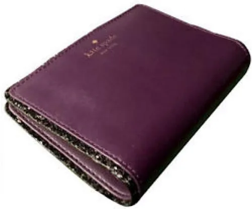 Vista 2 de Kate Spade Tellie - Cartera plegable de piel con purpurina y color ciruela