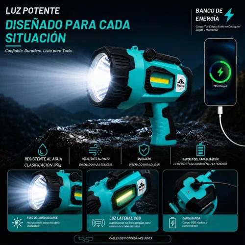 Vista 6 de Linterna recargable de 2,000,000 lúmenes, LED súper brillante
