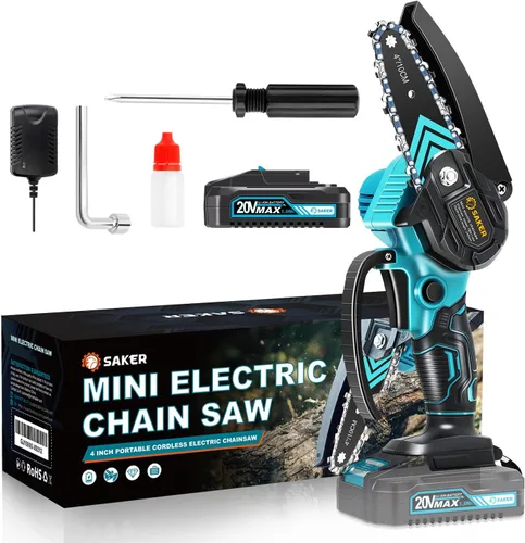 Vista 2 de Saker Mini motosierra, motosierra eléctrica portátil inalámbrica y Saker Mini motosierra inalámbrica de 6 pulgadas 2023 con interruptor de bloqueo