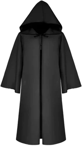 Vista 6 de Angelaicos Unisex Long Black Robe Accessories Halloween Costume Uniform Cloak