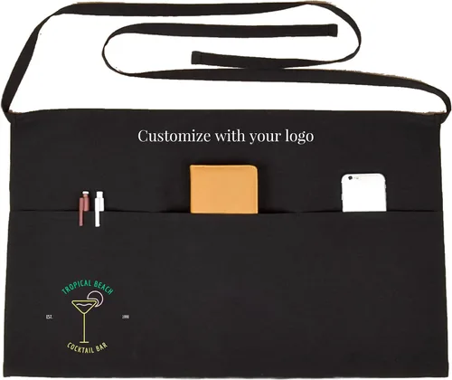 Vista 2 de SonaGear Delantal profesional para camarera con bolsillos, delantal de cintura negra para hombres y mujeres, medio delantal de 3 bolsillos