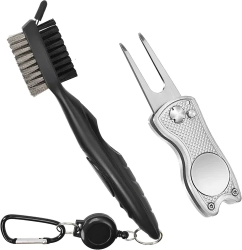 Vista 19 de Mile High Life Cepillo para palos de golf, limpiador de ranuras con cable de extensión retráctil de 2 pies y mosquetón de aluminio, accesorios