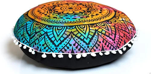 Vista 18 de Funda de almohada redonda con diseño de mandala para el suelo, funda de cojín para asiento, hippie, decorativa, bohemio, otomano, funda de puf Flor
