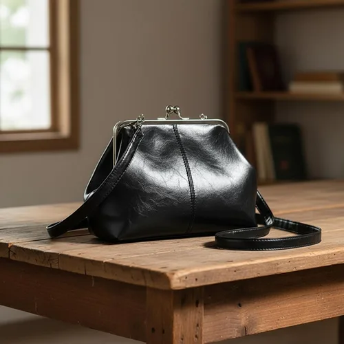 Vista 2 de Kiss Lock - Bolso cruzado vintage para mujer, de piel sintética retro, bolso de mano de noche, bolso grande marrón para otoño e invierno