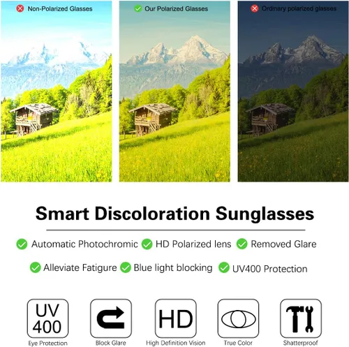Vista 8 de YIMI Gafas de sol fotocrómicas polarizadas para hombre, para deportes al aire libre, conducción y ciclismo, antideslumbrante, UV400, gafas ligeras