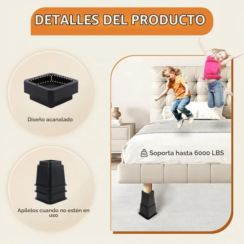 Vista 5 de Elevadores de Cama, Elevadores de Muebles de Tamaño Grande, Bloques Ajustables de Elevación de 1/2/3/4/5/6/7/8/9/10 Pulgadas para Cama, Sofá