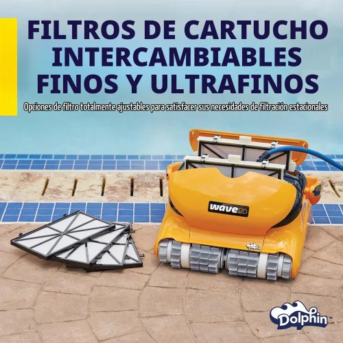 Vista 5 de Dolphin Wave 80 Aspiradora Robótica Automática para Piscinas Incluye Control Remoto y Carrito, Cepillo Limpiador de Línea de Flotación, Ideal