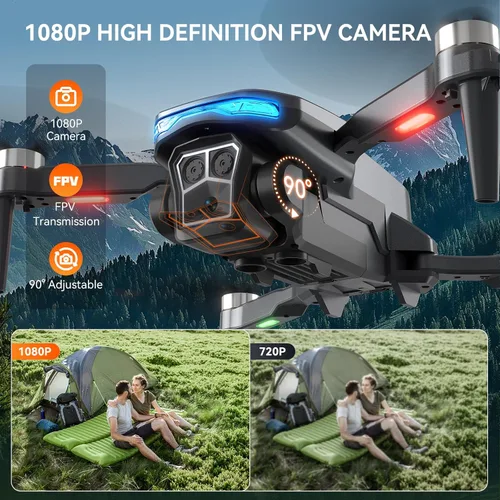 Vista 2 de Dron con cámara - Dron plegable con motor sin escobillas para adultos/niños, cuadricóptero RC HD 1080P. Vuelo según puntos de ruta, mantiene