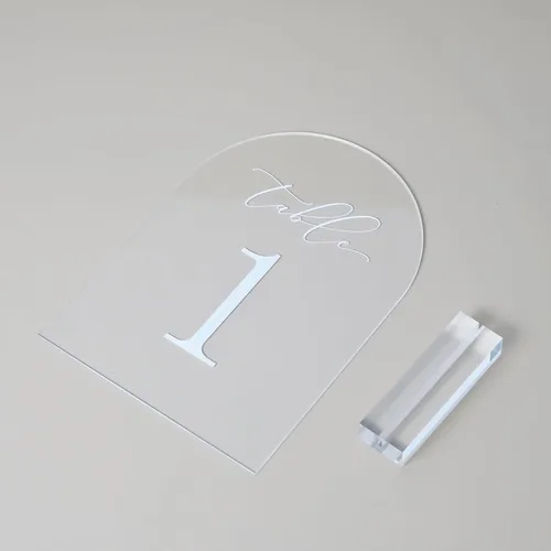 Vista 4 de Números de mesa de arco transparente para boda, mesa de acrílico arqueada de 5 x 7 pulgadas, números 1-10 con soportes, letrero de arco de acrílico