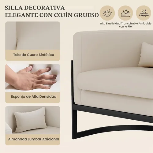 Vista 3 de Silla Decorativa Moderna de Cuero Sintético, Silla de Brazos Moderna y Confortable, Silla de Sofá Individual Tapizada para Sala de Estar