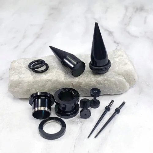 Vista 2 de BodyJ4You Kit de estiramiento de orejas de 36 piezas, calibre 14G-00G para principiantes, de acero quirúrgico, tapones de una sola llamarada