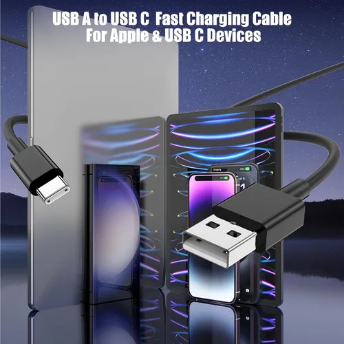Vista 3 de Paquete de 3 cables negros [3.3 pies+3.3 pies + 6 pies] USB A a USB C, cable USB a USB C Carplay para iPhone 16 15 Pro Plus Pro Max, para iPad
