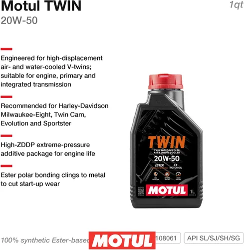 Vista 2 de Motul Twin 4T 20W-50 100% Sintético, 1 Cuarto