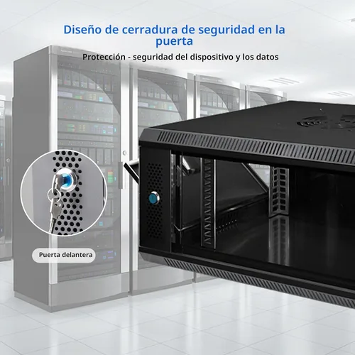 Vista 5 de Gabinete de Servidor de Montaje en Pared 6U Rack de Red IT Carcasa con Puerta de Vidrio con Cerradura Negro