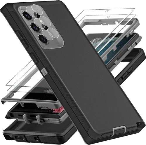 Vista 8 de YKHJKLEC Funda para Samsung Galaxy S22 Ultra, con 2 piezas [protector de pantalla de TPU flexible autorreparable y protector de lente de cámara]