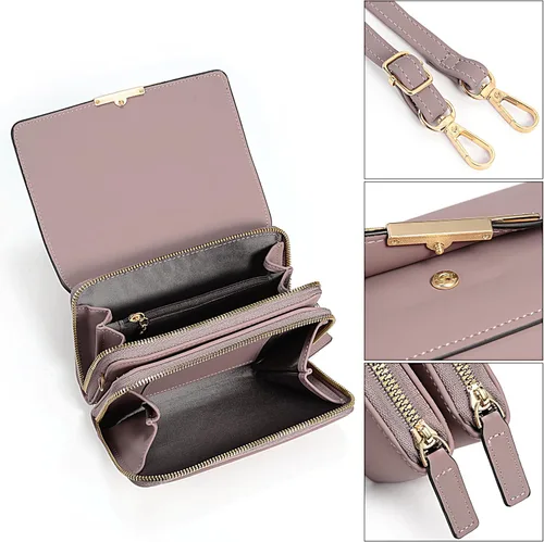 Vista 4 de UTO Bolso bandolera pequeño para mujer, bolsa para teléfono celular, tarjetero con cartera con cartera de muñeca y bolsos