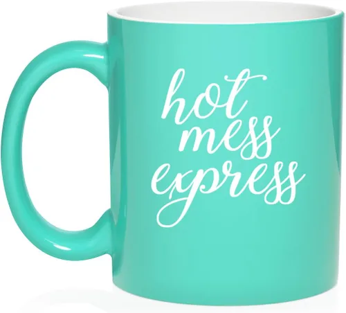 Vista 17 de Daylor Hot Mess Express - Taza de café de cerámica divertida para ella, él, amigo, compañero de trabajo, esposa, esposo (11 onzas, azul)