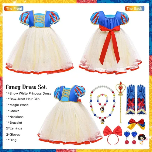 Vista 5 de TOLOYE Disfraces de princesa para niñas, ropa de vestir de princesa con accesorios para fiesta de cumpleaños, Halloween, cosplay