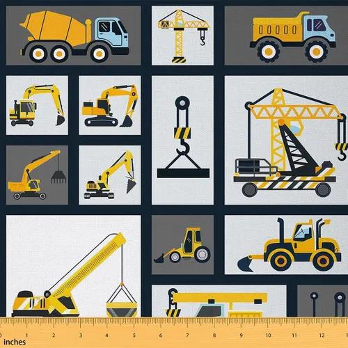 Vista 23 de Feelyou Tela para Construcción de Coches por el Patio, Tela de Tapicería de Camiones de Dibujos Animados para Sillas, Tela Decorativa Impermeable