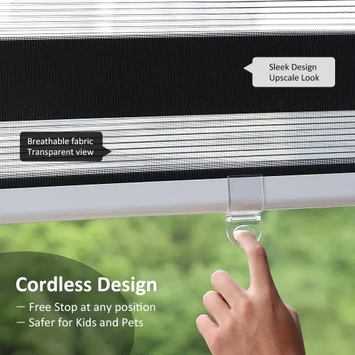 Vista 3 de LUCKUP Persianas enrollables sin cordones de cebra para ventana, de doble capa, con control de luz, cenefa, de privacidad y noche, 18 pulgadas