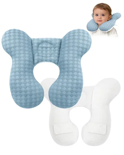 Vista 21 de KAKIBLIN Almohada para el cuello del bebé, almohada de la ayuda de la Azul