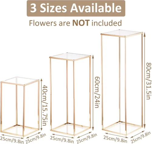 Vista 3 de Sziqiqi - Soporte geométrico de metal dorado para flores, centro de mesa floral, juego de 3 Centro de mesa alto de metal dorado S+M+L, arreglo